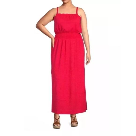 MICHAEL MICHAEL KORS Smocked Maxi Sun Dress Large Geranium Red Tank NWT - Picture 1 of 11